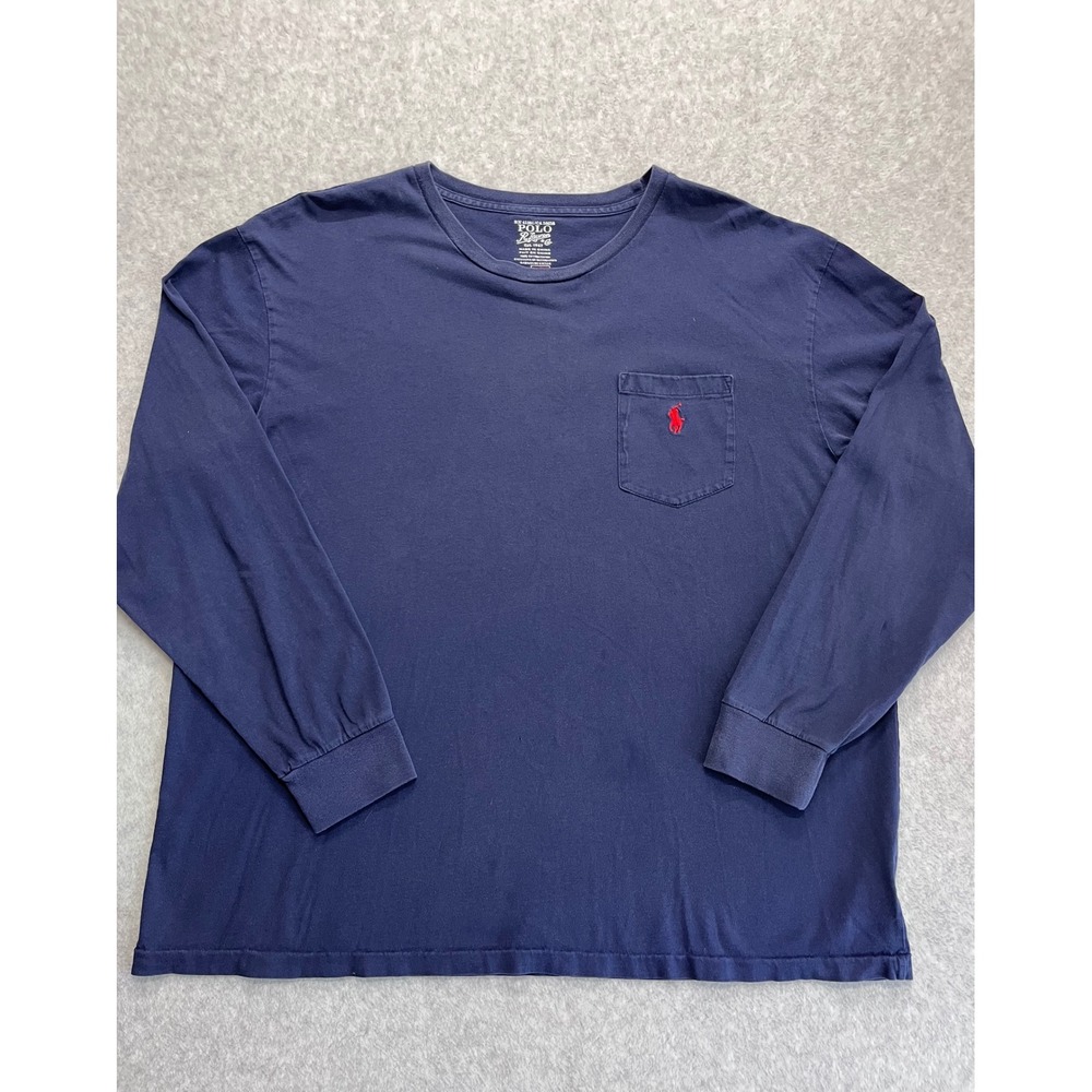 Polo Ralph Lauren Mens XL Navy Blue Long Sleeve Pocket T-Shirt Red Pony Logo